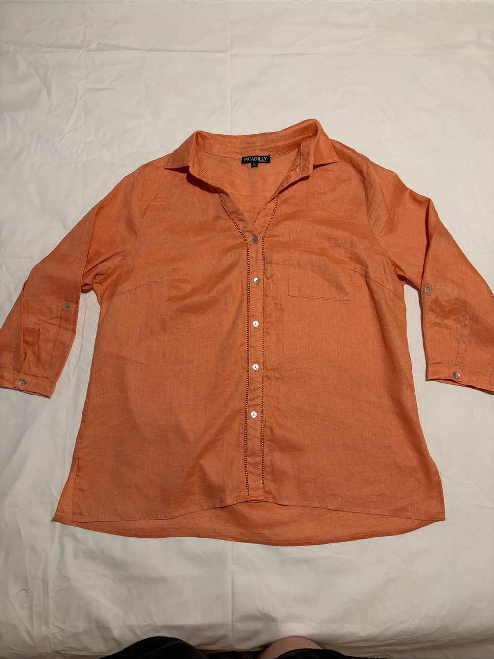 100% Linen Orange Button-Up Shirt Piccadilly Canada XL Women’s Beach Breezy
